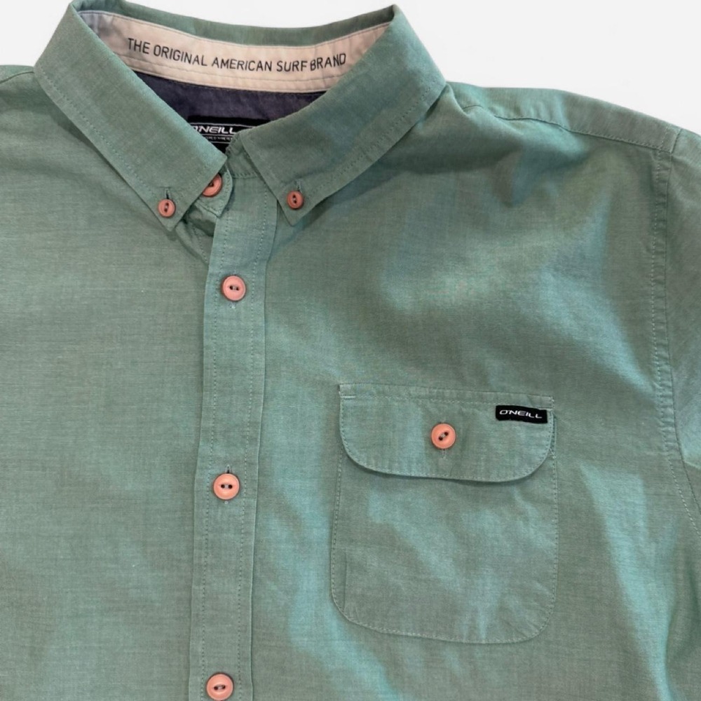 O'Neill Short Sleeve Button Down Surf Shirt Mint Green - Size L - Picture 3 of 3